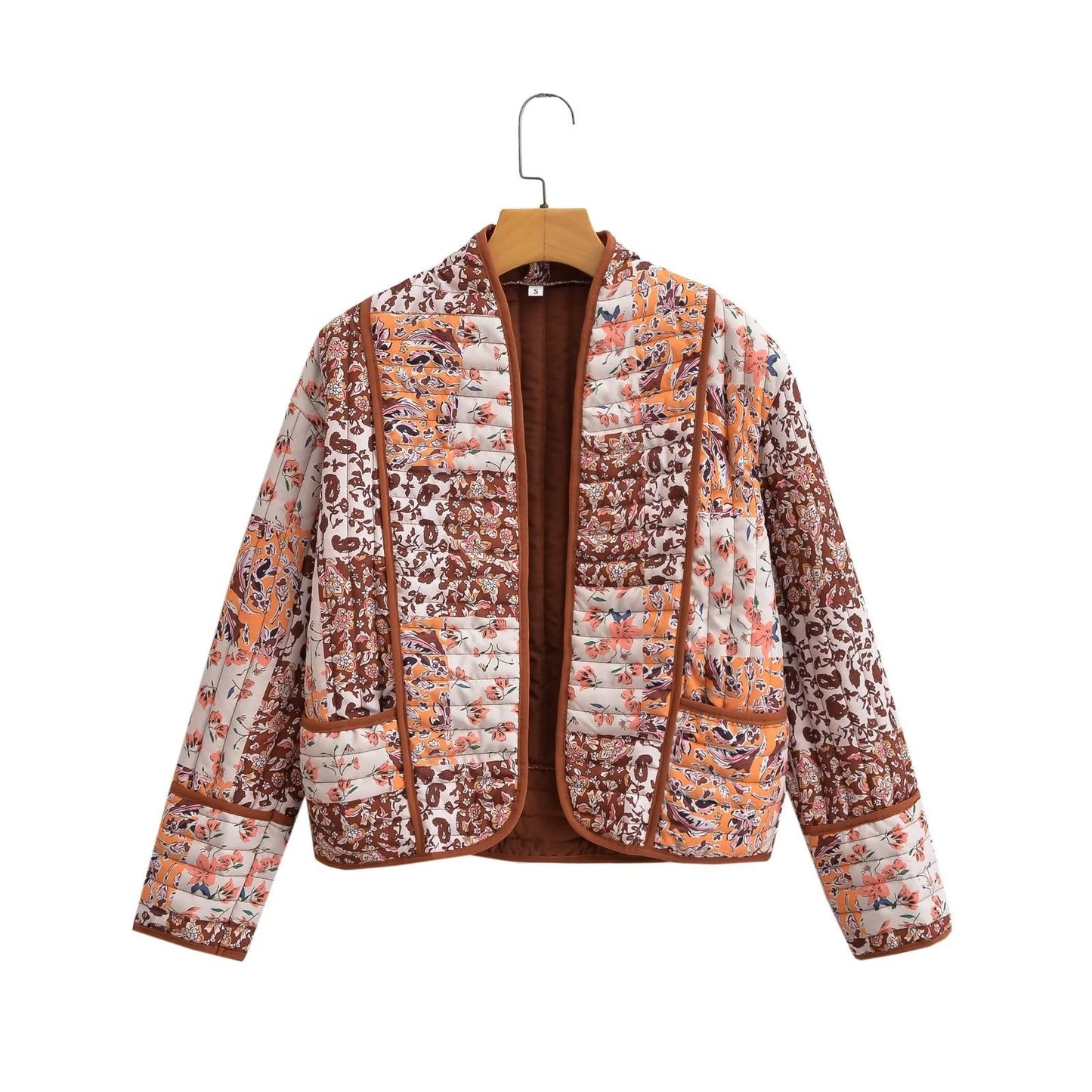 Designed Fashion Floral Print Cotton Overcoat-Coats & Jackets-Brown-S-Free Shipping Leatheretro