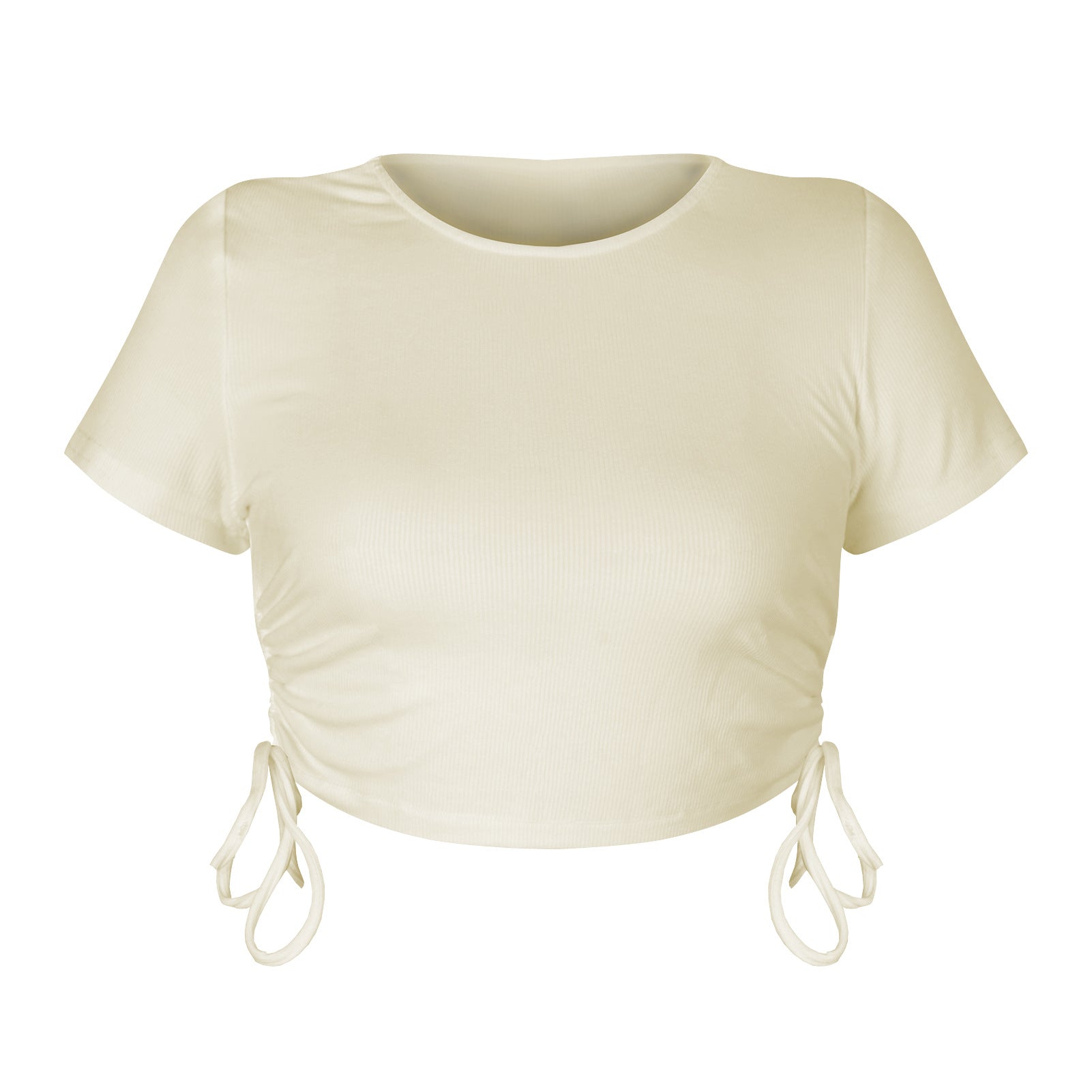Sexy Round Neck Drawstring Midriff Baring Short Sleeves T Shirts-Shirts & Tops-GSTD006-S-Free Shipping Leatheretro