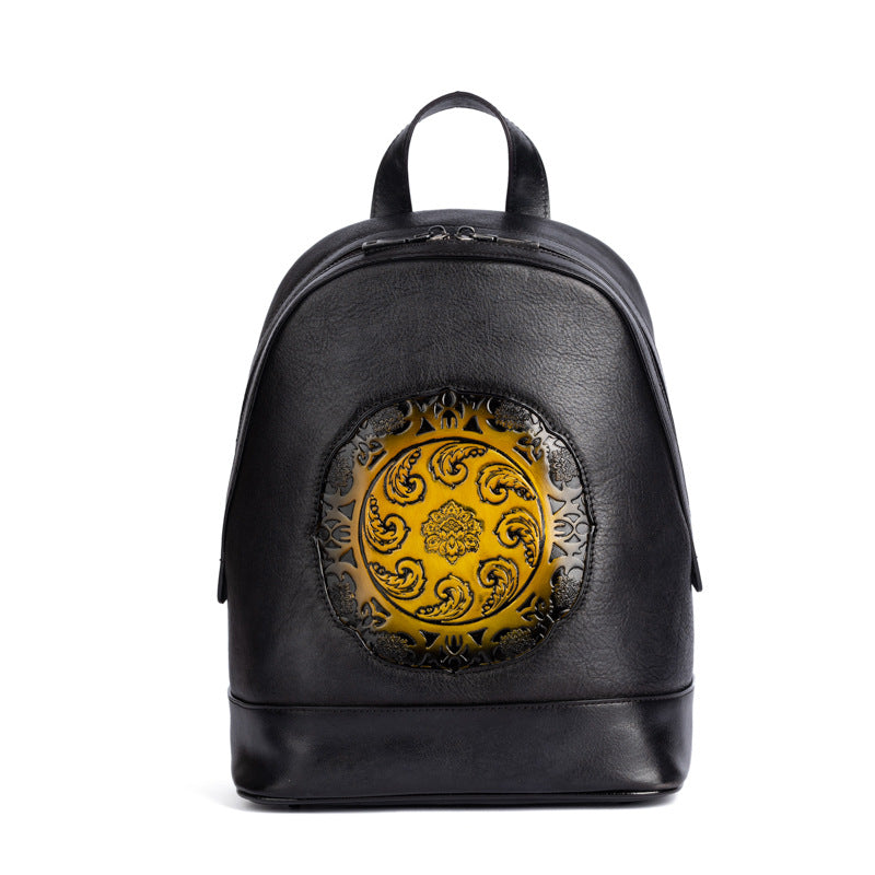 Vintage Vegetable Tanned Leather Embossing Backpack for Women C319-Leather Backpack for Women-Brown-Free Shipping Leatheretro