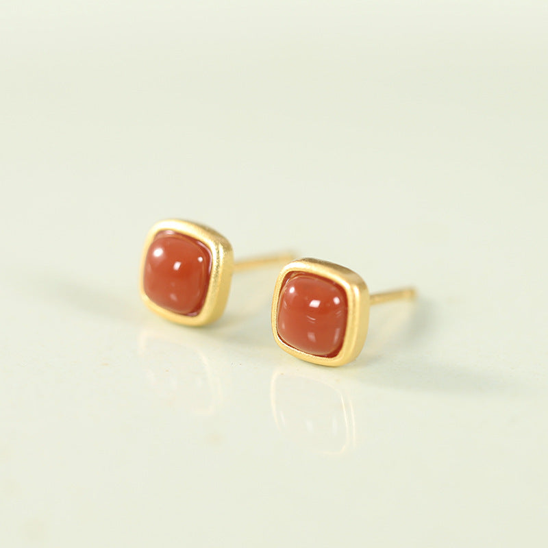 Cute Agate Serlign Sliver Earring Stud for Women-Earrings-Golded Red-Free Shipping Leatheretro