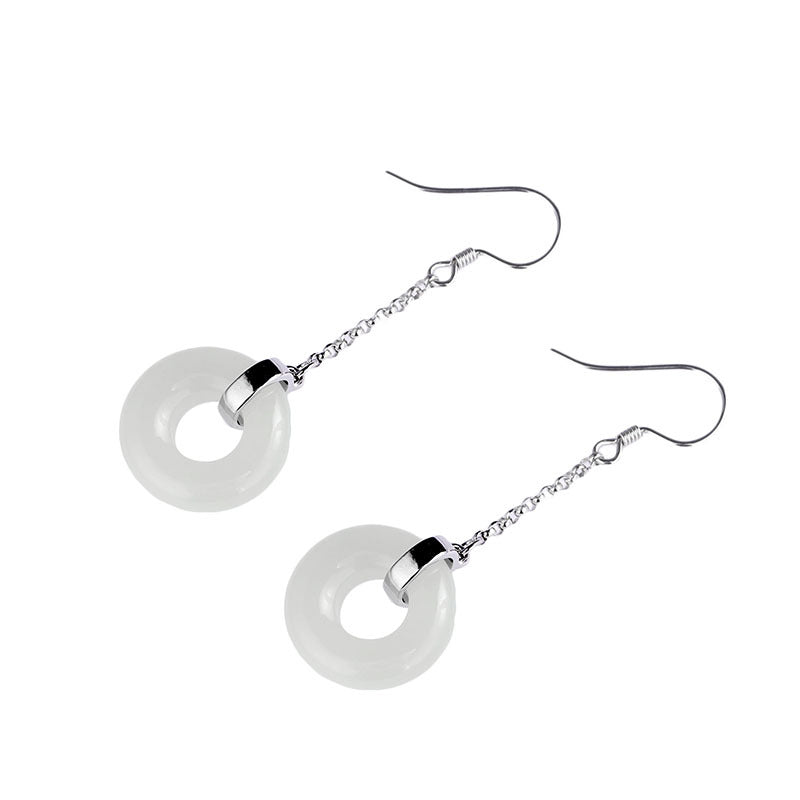 Lovely Nephrite Hook Tassel Silver Earrings for Women-Earrings-The same as picture-Free Shipping Leatheretro