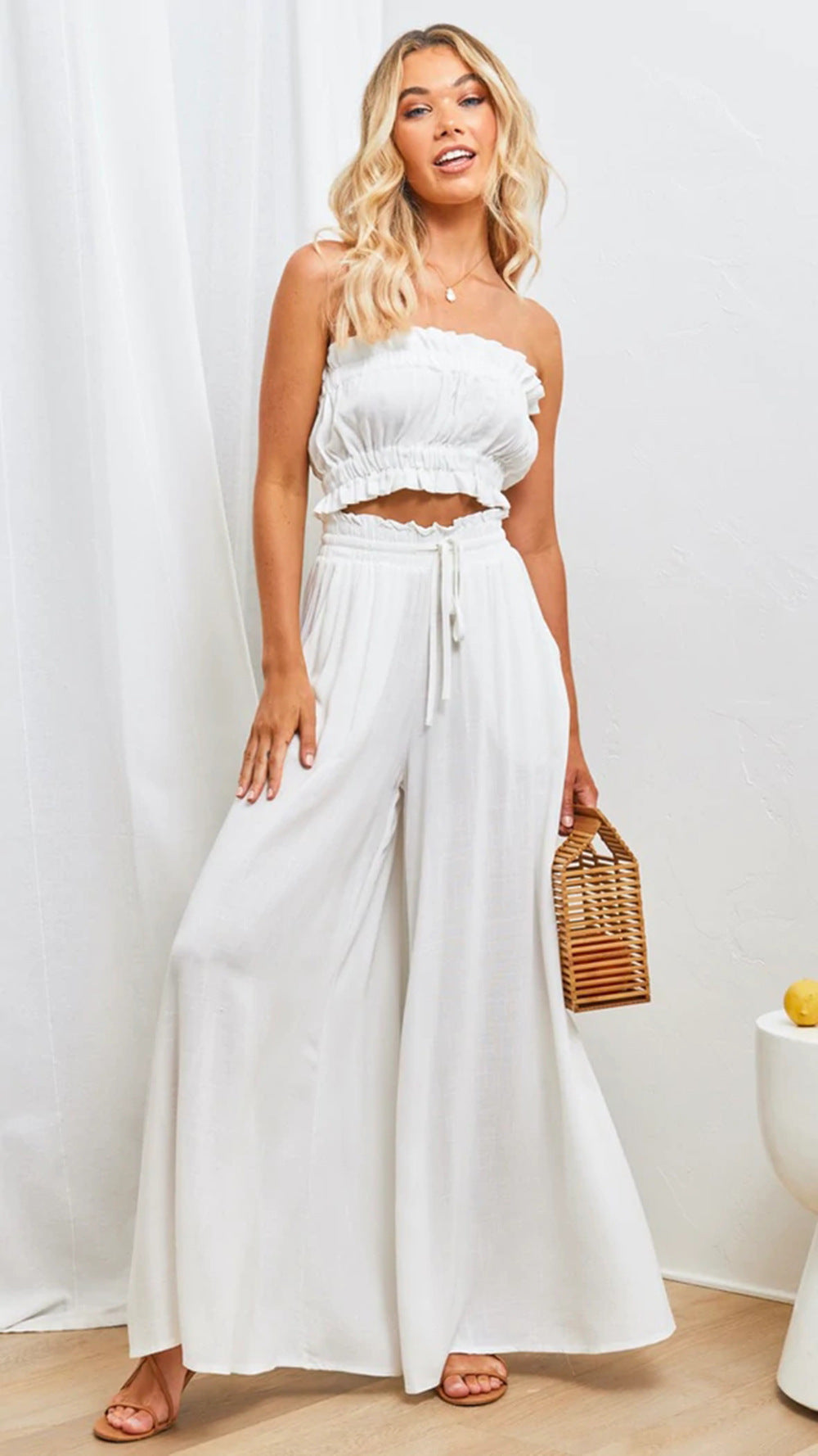 Casual Summer Wide Legs Long Pants for Women-Pants-White-S-Free Shipping Leatheretro