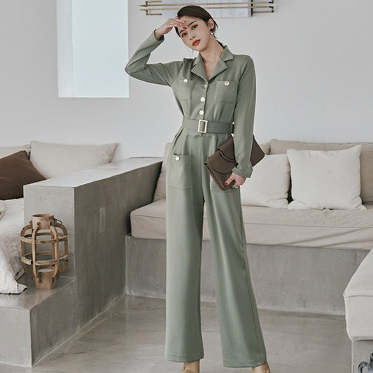 Elegant Women Long Sleeves Jumpsuits with Belt-One-Pieces-The same as picture-S-Free Shipping Leatheretro