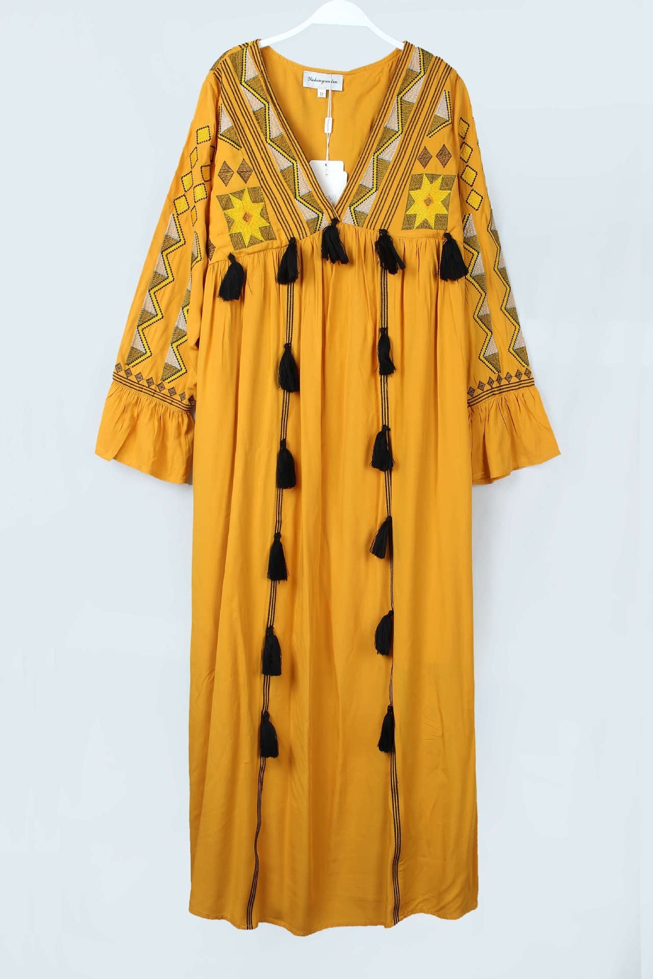 Vintage Ethnic Summer Beach Fairy Long Dresses-Dresses-Yellow-S-Free Shipping Leatheretro