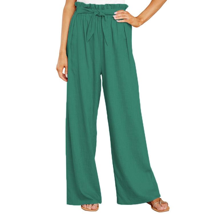 Casual Women Linen Long Pants-Women Bottoms-Green-S-Free Shipping Leatheretro