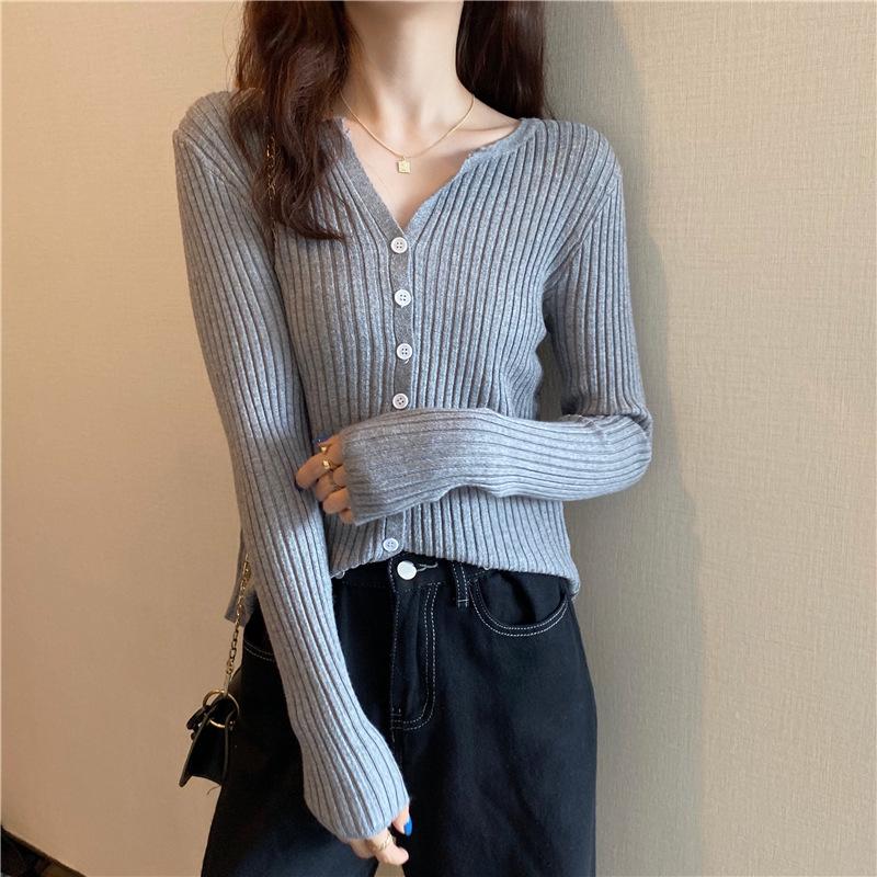 Women Fashion Long Sleeves Fall Cardigan Sweaters-Shirts & Tops-Gray-One Size-Free Shipping Leatheretro