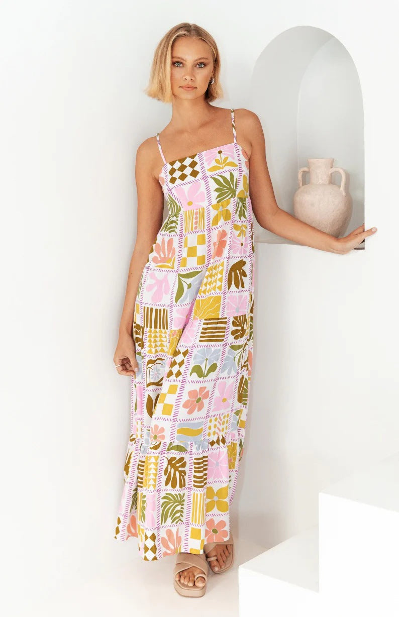 Fashion Summer Spaghetti Straps Dresses-Dresses-Flower-S-Free Shipping Leatheretro
