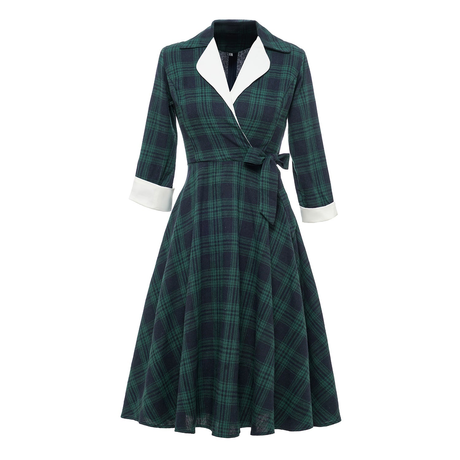 Vintage Plaid Long Sleeves Blazer Women Dresses-Dresses-Green-S-Free Shipping Leatheretro