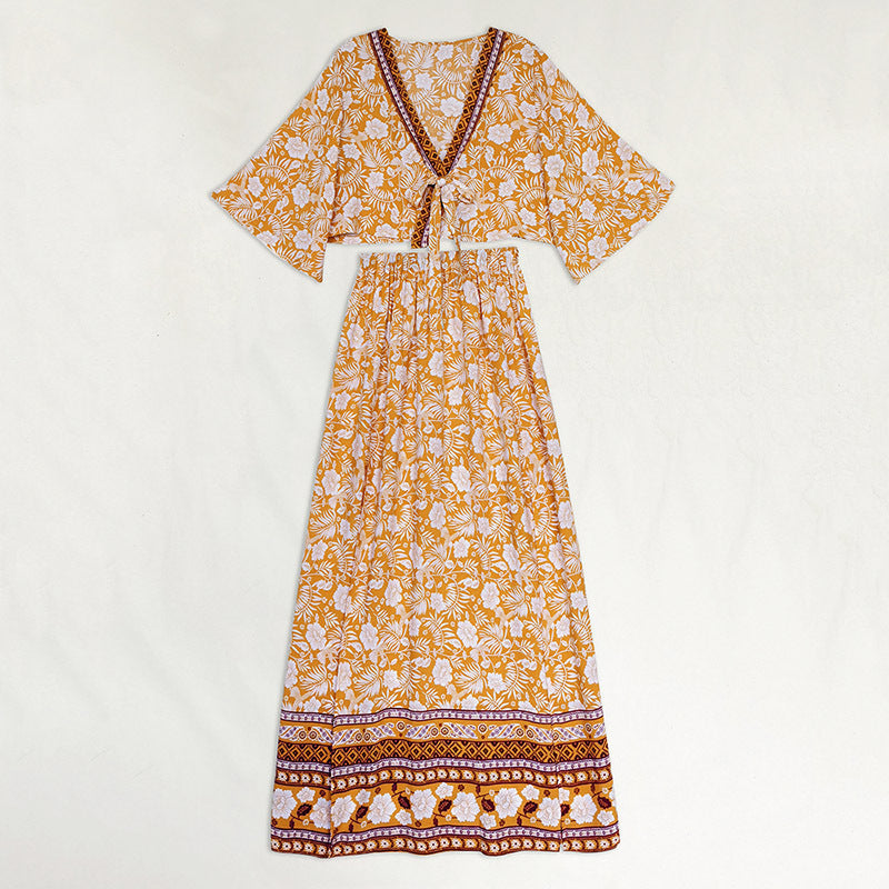 Summer Bohemian Two Pieces Dresses-Dresses-Yellow-S-Free Shipping Leatheretro