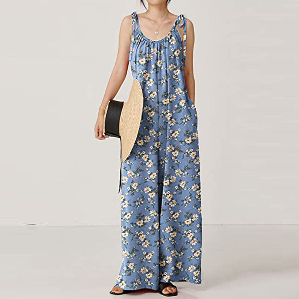 Casual Floral Print Summer Long Jumpsuits-Jumpsuits & Rompers-E-S-Free Shipping Leatheretro