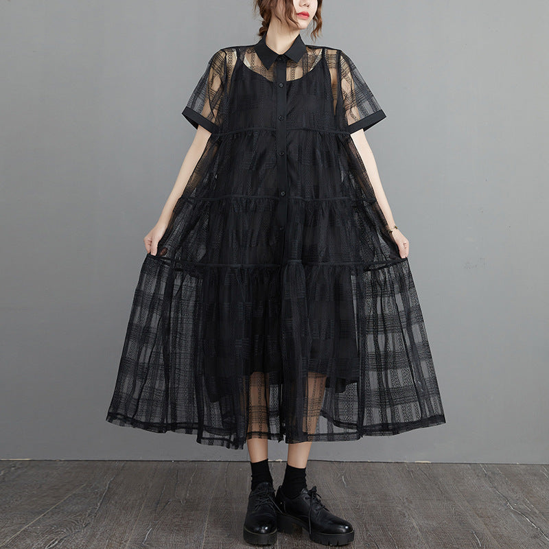 Summer Fairy Organza Plus Sizes 2pcs Shirts Dresses-Dresses-Black-One Size-Free Shipping Leatheretro