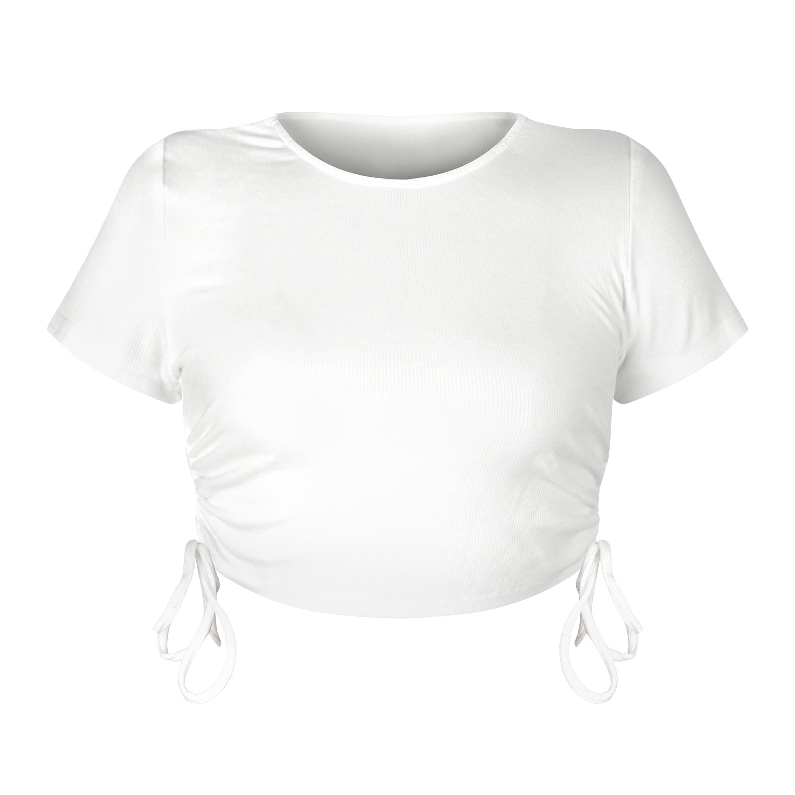 Sexy Round Neck Drawstring Midriff Baring Short Sleeves T Shirts-Shirts & Tops-GSTD001-S-Free Shipping Leatheretro