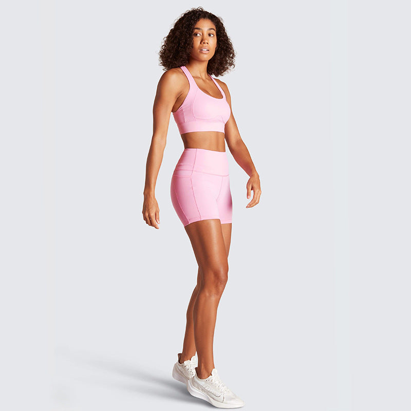 Sexy Women Backless Summer Yoga Tops and Shorts-Activewear-Pink-S-Free Shipping Leatheretro