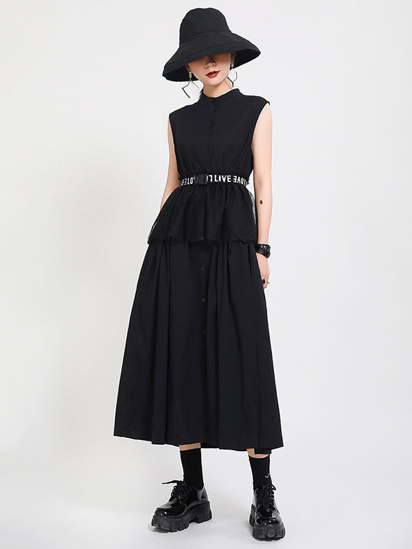 Casual Stand Collor Cotton Elegant Dresses-Dresses-Black-One Size-Free Shipping Leatheretro