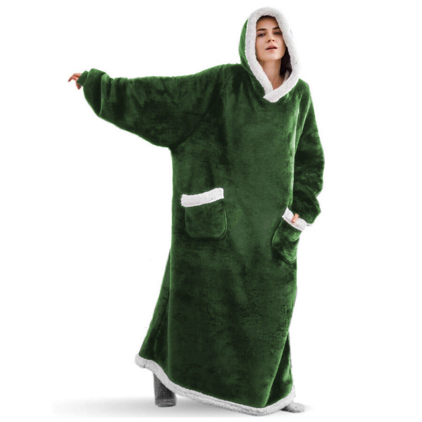 Winter Fleece Warm Long Hoodies Blanket-Sleepwear & Loungewear-Dark Green-120cm-Free Shipping Leatheretro