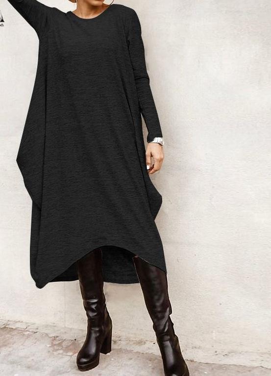 Irregular Plus Sizes Women Fall Long Dresses-Cozy Dresses-Black-S-Free Shipping Leatheretro