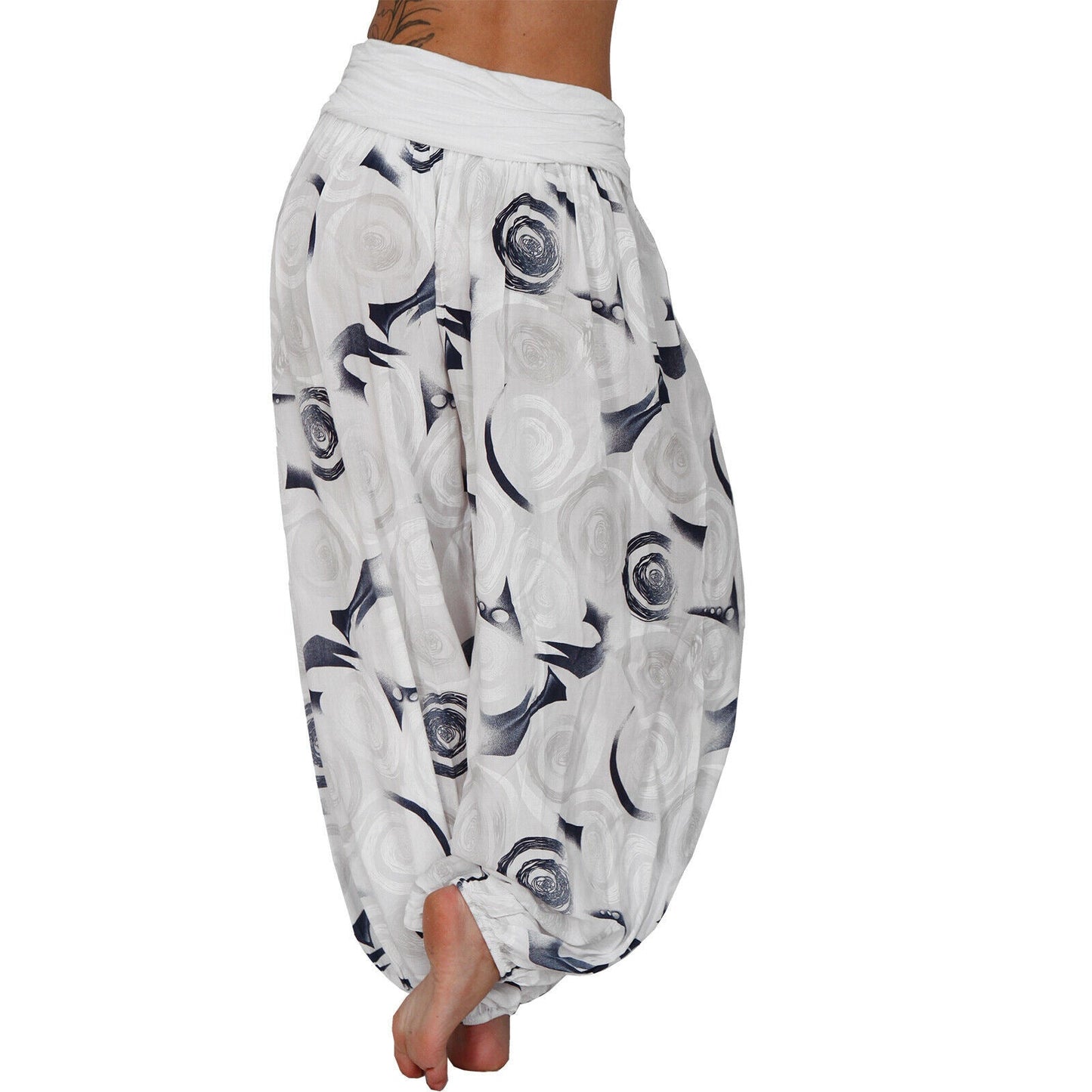 Casual Floral Print Women Harem Pants-Pants-White-S-Free Shipping Leatheretro