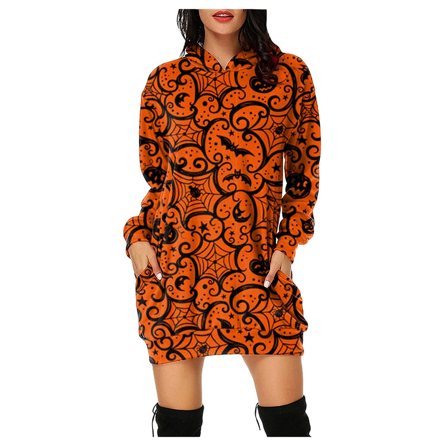 Halloween Pumpkin Design Pullover Hoodies for Women-Shirts & Tops-F-S-Free Shipping Leatheretro