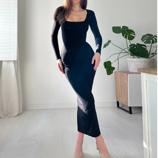 Sexy Simple Style Long Sleeves Solid Dresses-Dresses-Red-US 2-4-Free Shipping Leatheretro