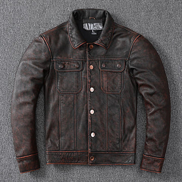 Vintage Cowhide Leather Overcoats Jackets for Men-Coats & Jackets-Brown-S-Free Shipping Leatheretro