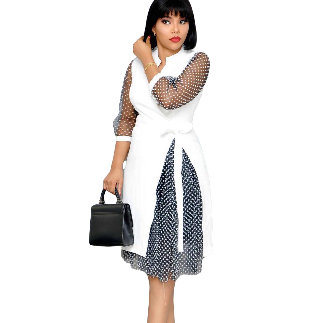 Fashion Dot Print Plus Sizes Women Dresses-Dresses-White-S-Free Shipping Leatheretro