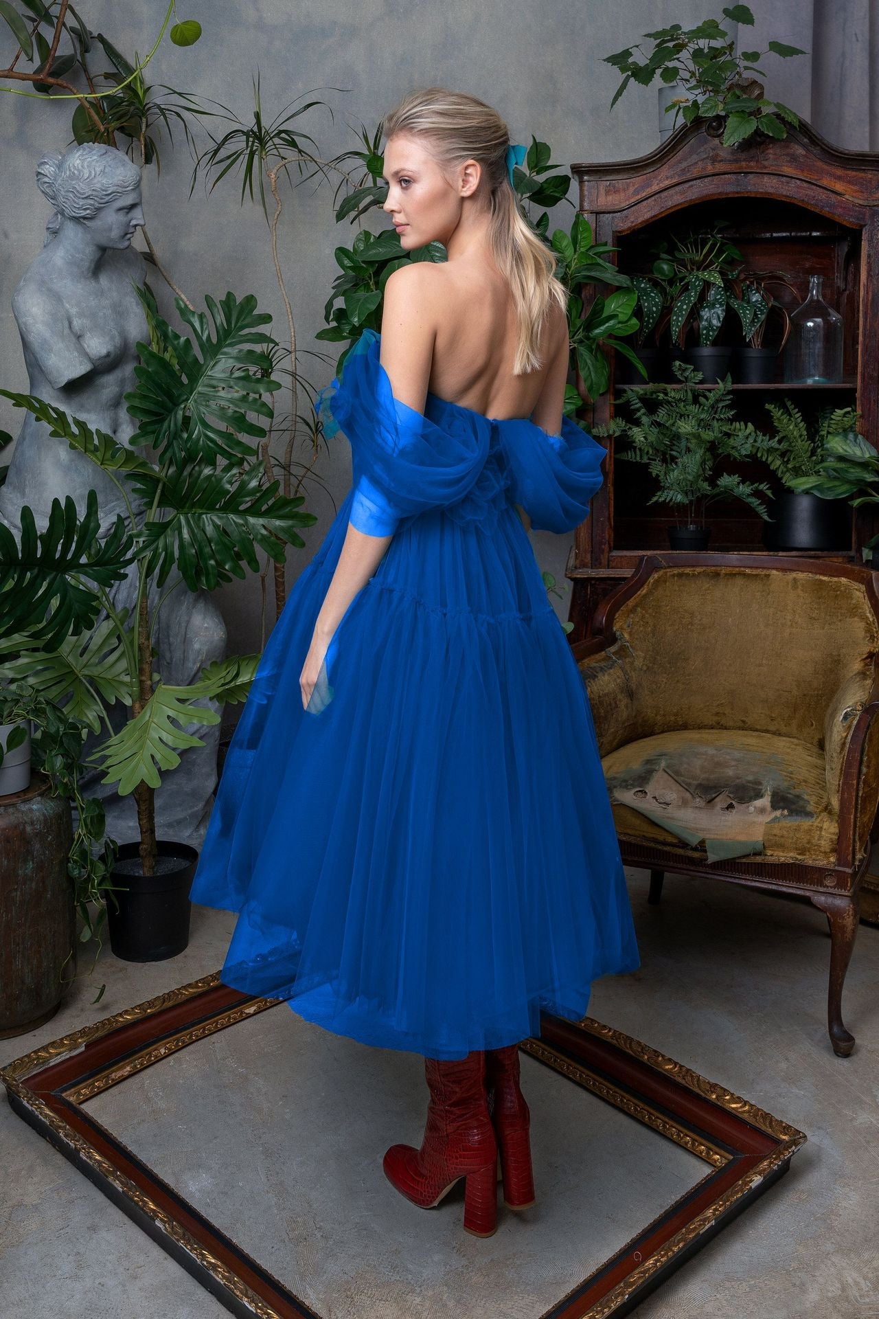 Blue Off The Shoulder Tulle Princess Dresses-Dresses-Blue-S-Free Shipping Leatheretro