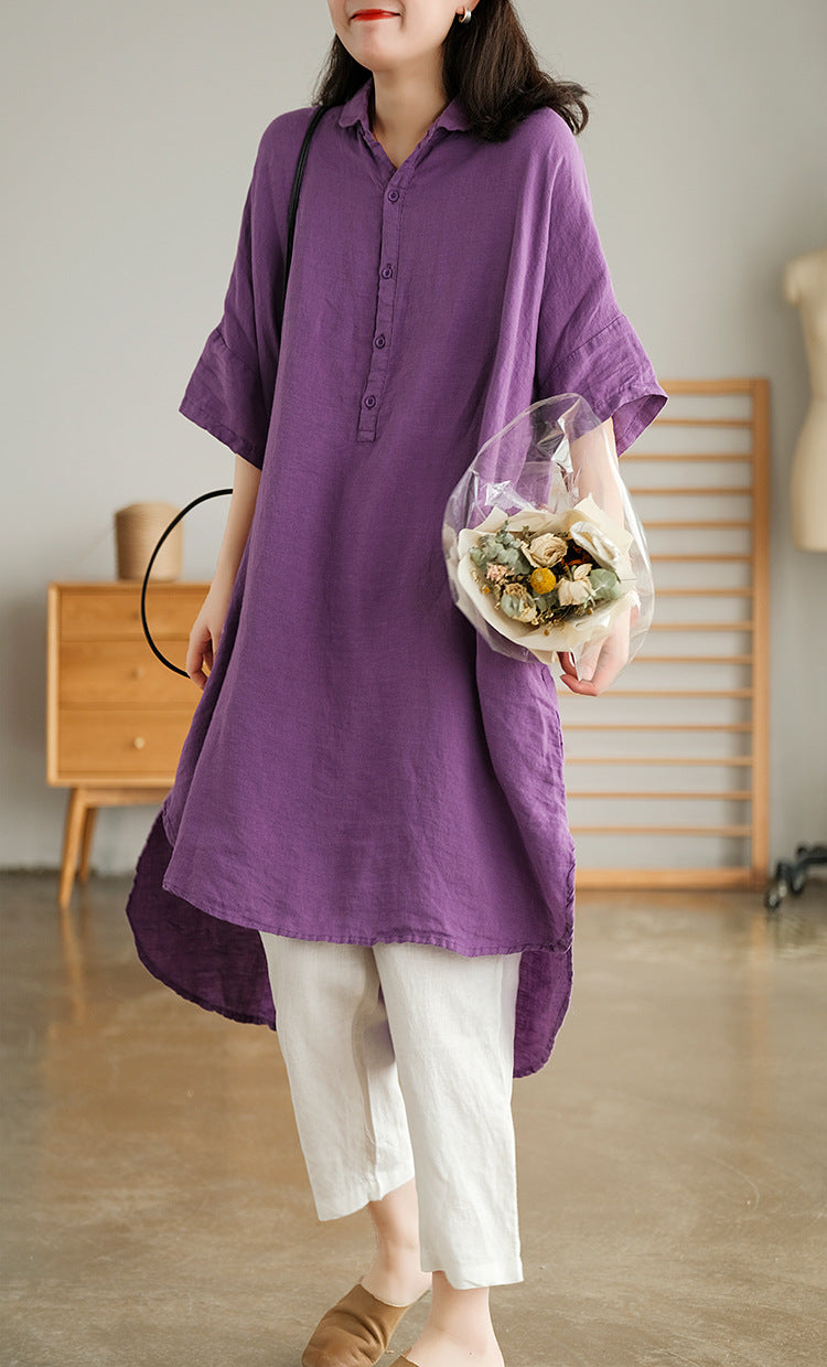 Vintage Linen Women Shirts Mni Dresses-Dresses-Purple-One Size-Free Shipping Leatheretro
