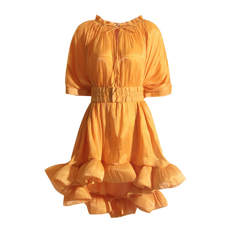 Luxury Designed Ruffled Short Dresses-Dresses-Yellow-S-Free Shipping Leatheretro