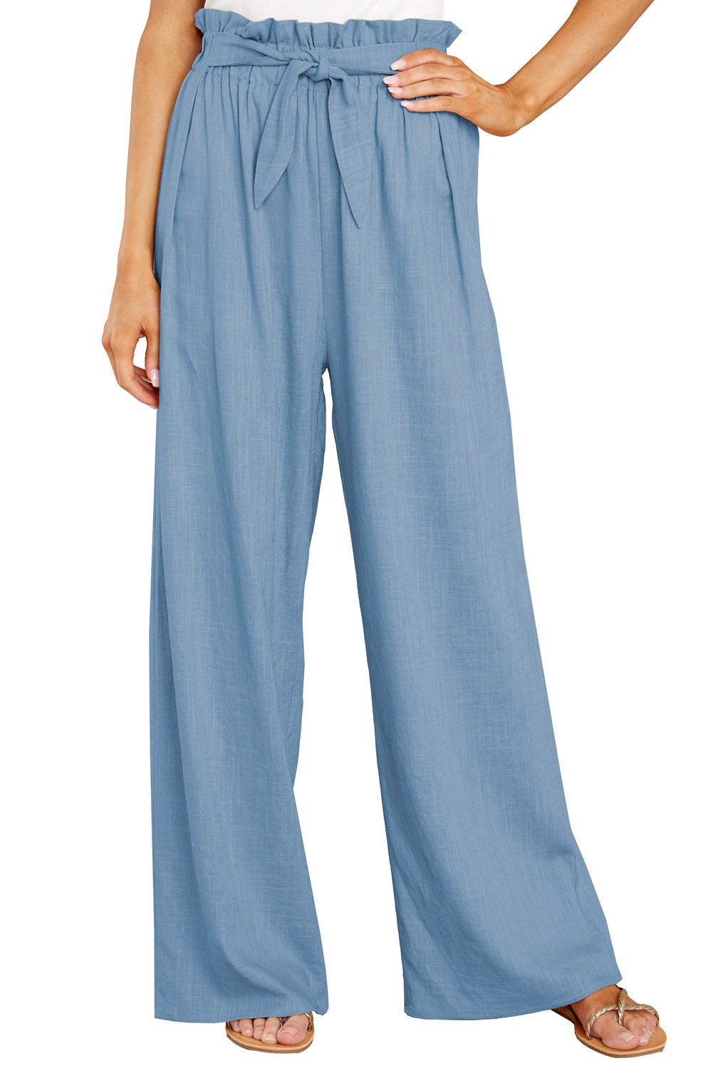 Casual Women Linen Long Pants-Women Bottoms-Light Blue-S-Free Shipping Leatheretro