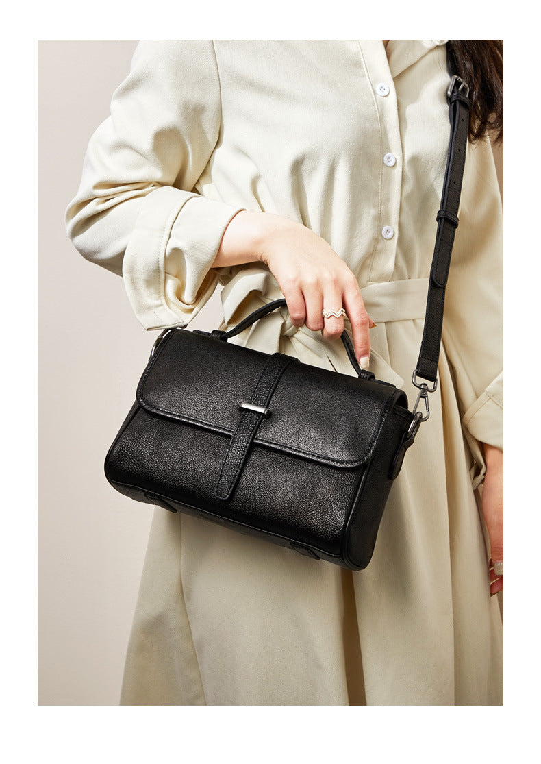 Vegetable Tanned Leather Messenger Handbag for Women 2211-Handbags, Wallets & Cases-Black-Free Shipping Leatheretro