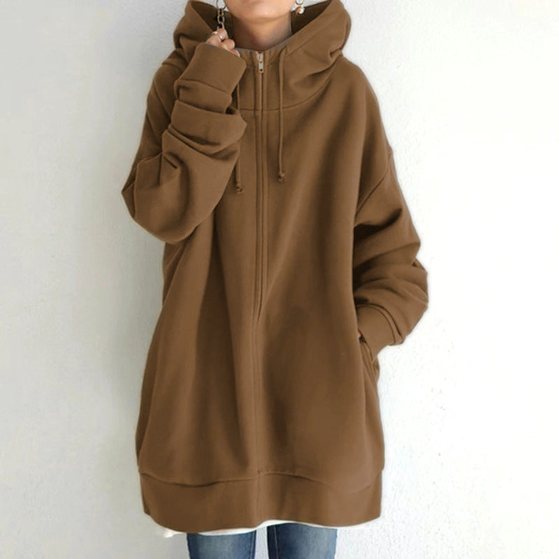 Women Plus Sizes Zipper Velvet Hoodies-Hoodies-Coffee-S-Free Shipping Leatheretro