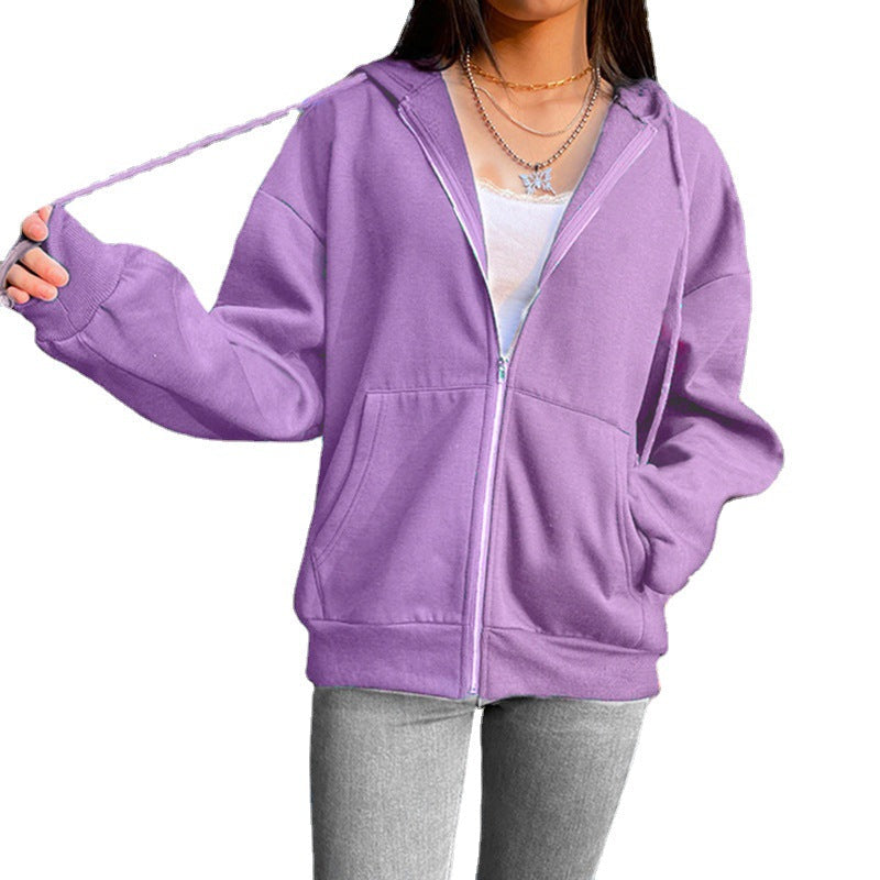 Casual Zipper Velvet Long Sleves Women Hoody Tops-Outerwear-Purple-S-Free Shipping Leatheretro