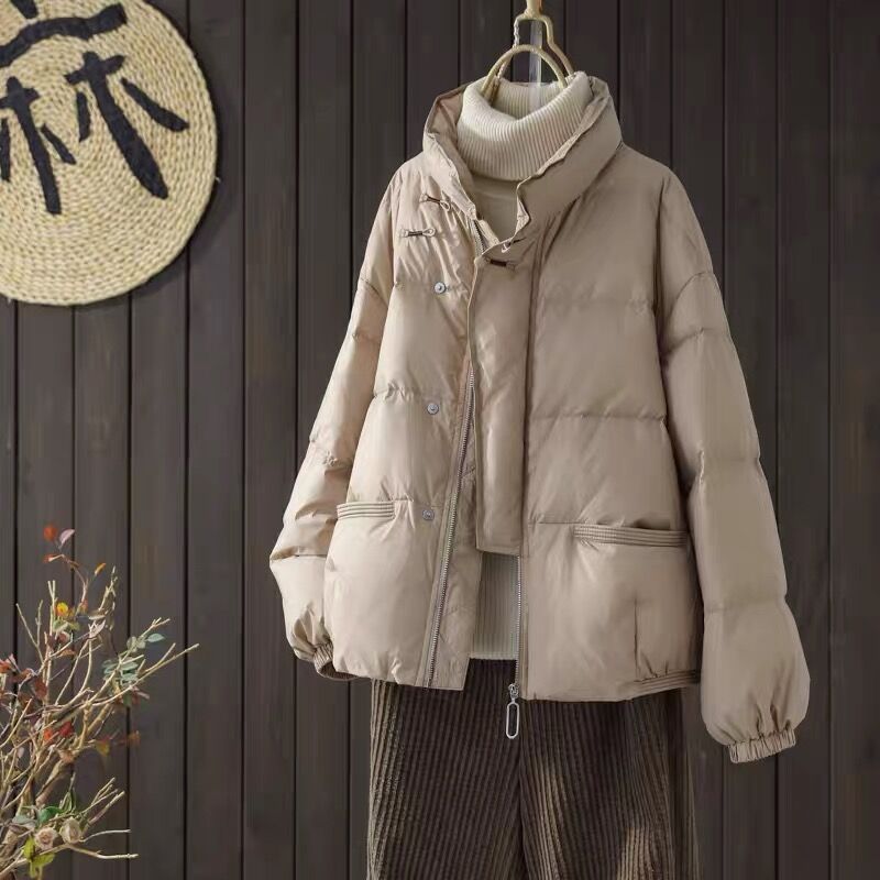 Vintage Stand Collar Winter Women Overcoat-Coats & Jackets-米卡色-S（建议120斤内）-Free Shipping Leatheretro