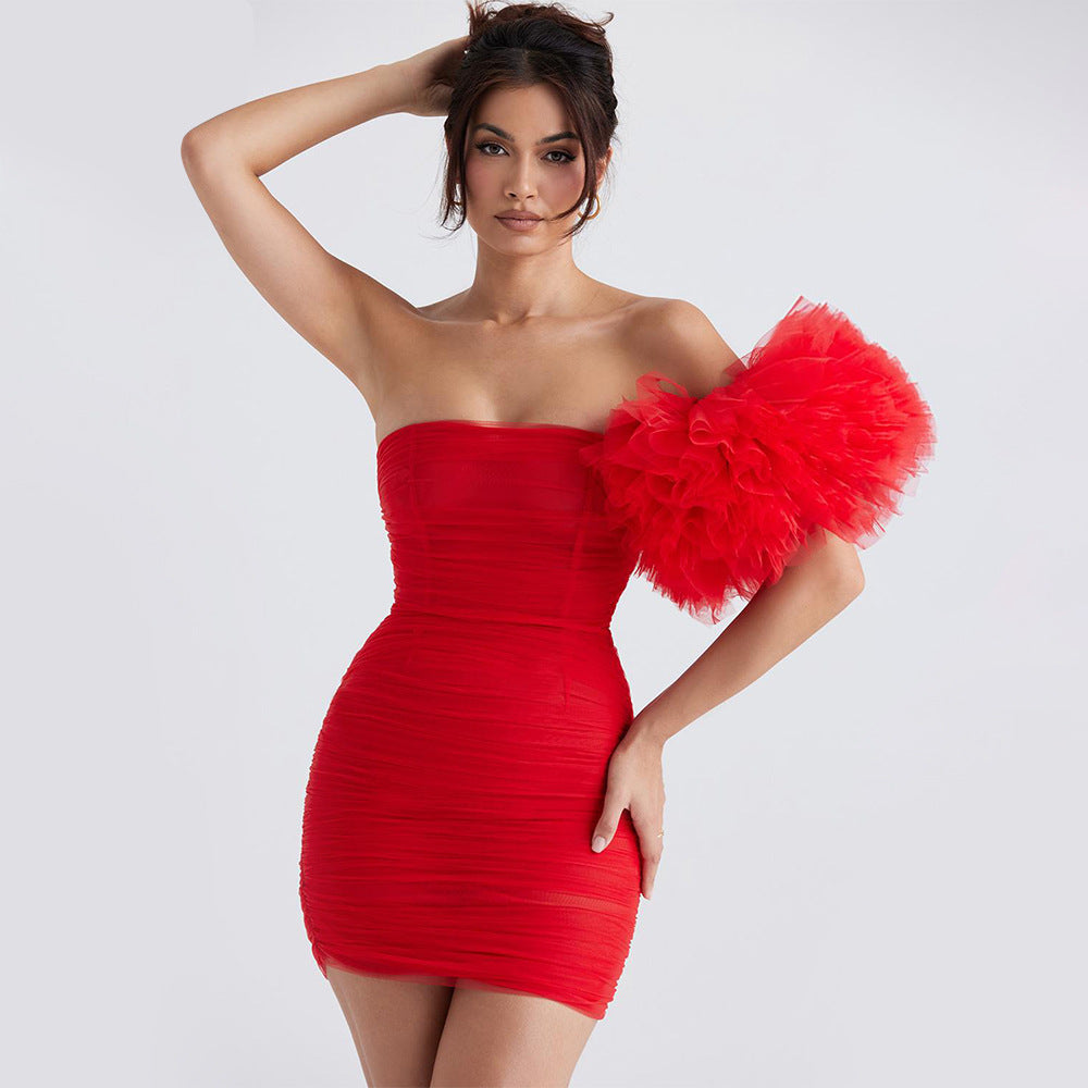 Sexy One Shoulder Strapless Red Party Dresses-Dresses-Red-XS-Free Shipping Leatheretro
