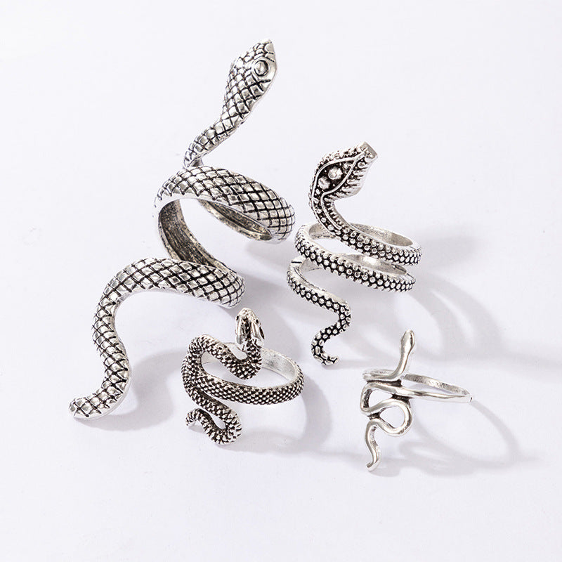 Vintage Cool Snake Shape Rings for Women 4pcs/set-Rings-White-Free Shipping Leatheretro