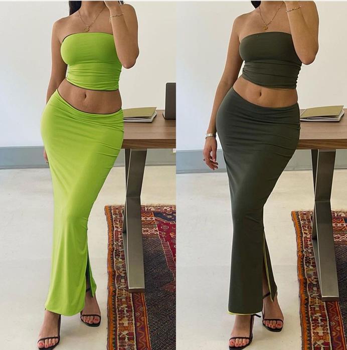 Sexy Strapless Tank Top and Sheath Skirts-Dresses-Green-S-Free Shipping Leatheretro