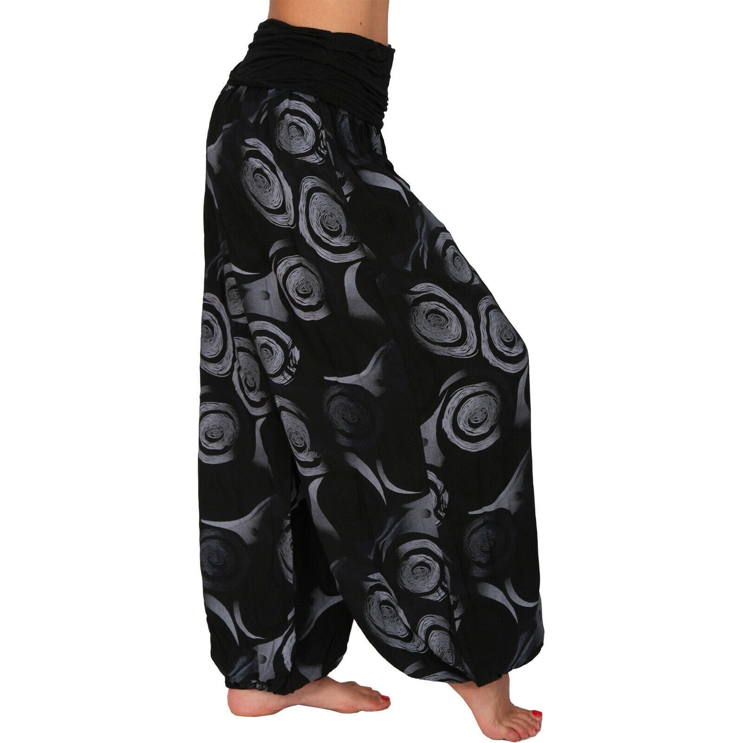 Casual Floral Print Women Harem Pants-Pants-Black-S-Free Shipping Leatheretro