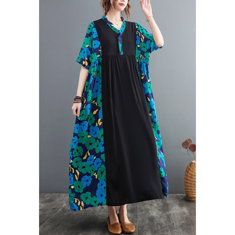 Vintage Short Sleeves Summer Long Cozy Dresses-Dresses-Blue-One Size-Free Shipping Leatheretro