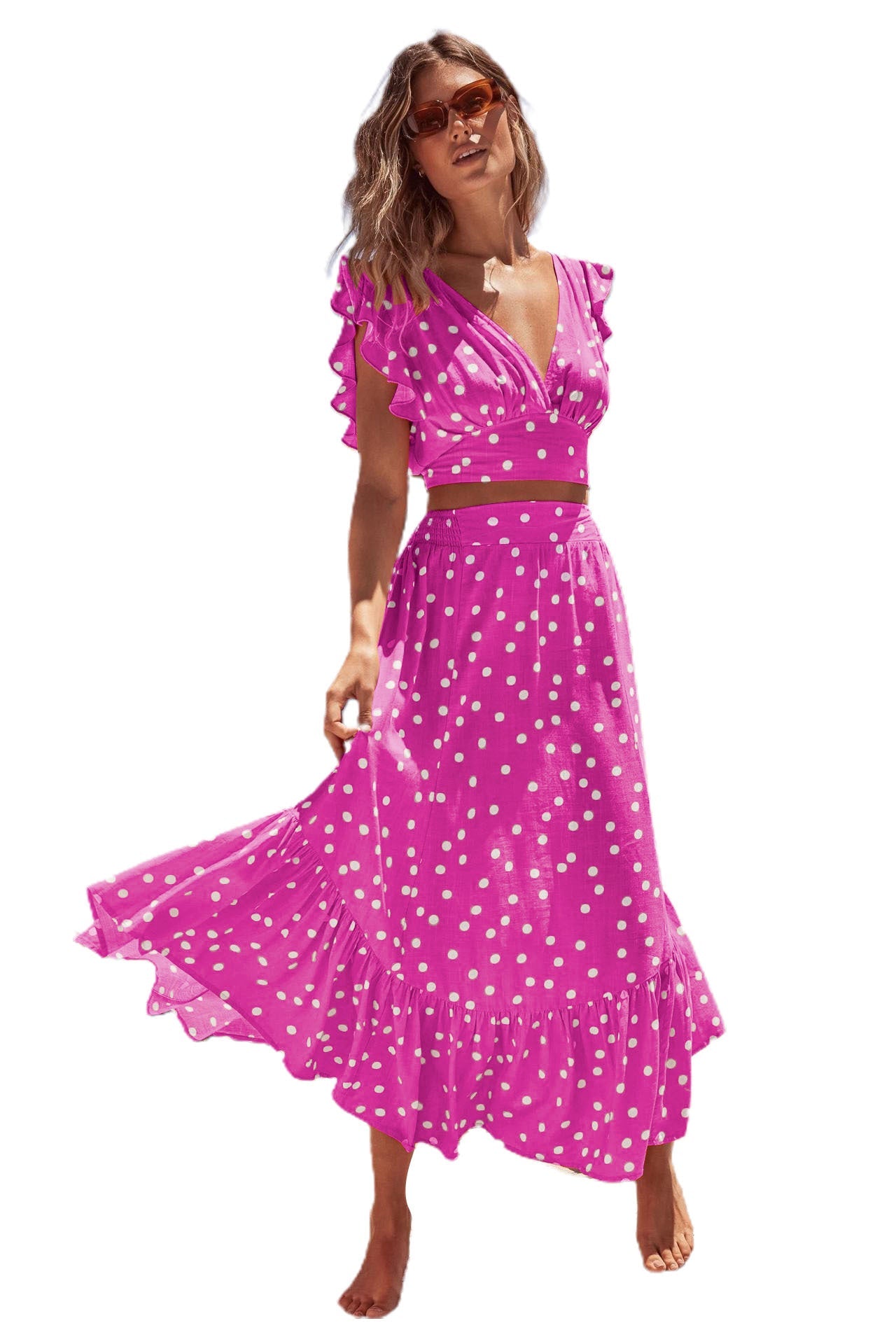 Casual Summer Bohemian Two Pieces Dresses-Dresses-Rose Red-S-Free Shipping Leatheretro