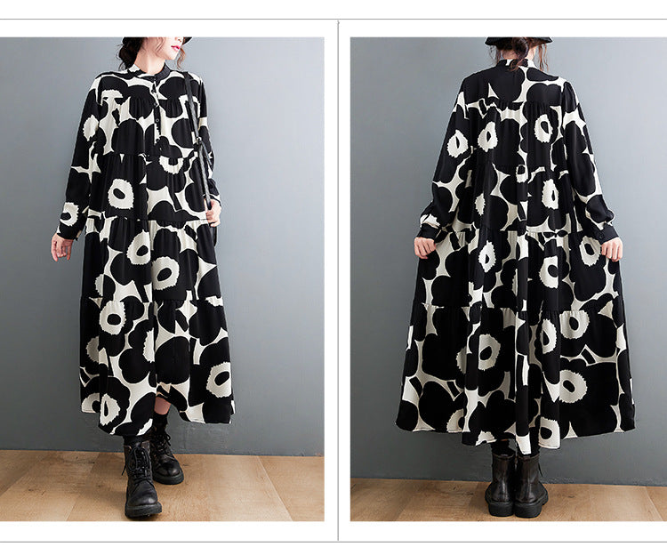 Vintage Black and White Long Shirt Cozy Dresses-Dresses-The same as picture-One Size-Free Shipping Leatheretro