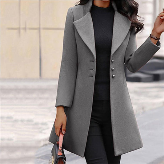 Women Winter Long Blazer Overcoat-Gray-S-Free Shipping Leatheretro