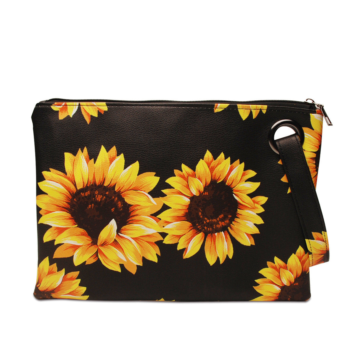 Women Sunflower Print Pu Leather Evening Clutch Bags-Handbags, Wallets & Cases-Black Sunflower-Free Shipping Leatheretro