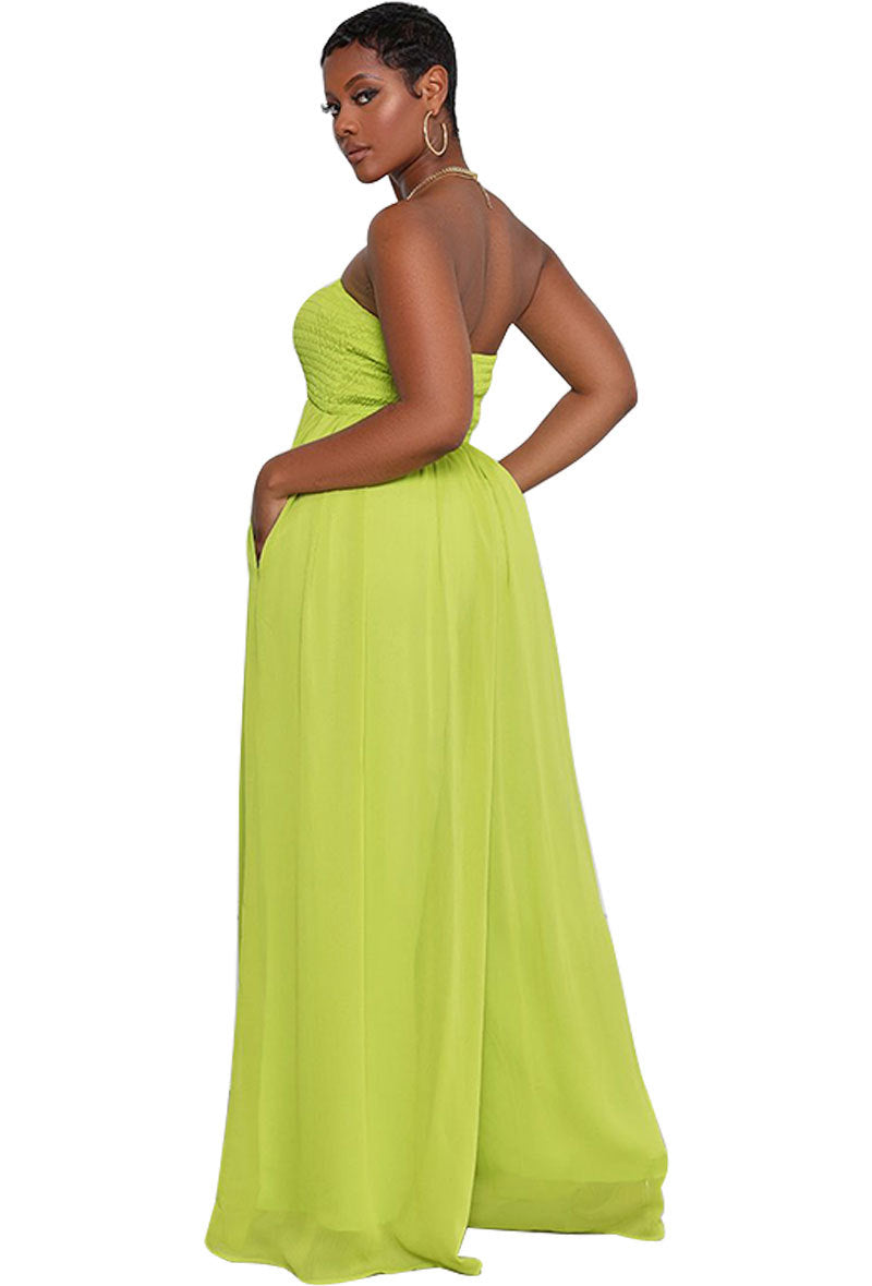 Sexy Strapless High Waist Chiffon Summer Jumpsuits-Suits-Green-S-Free Shipping Leatheretro