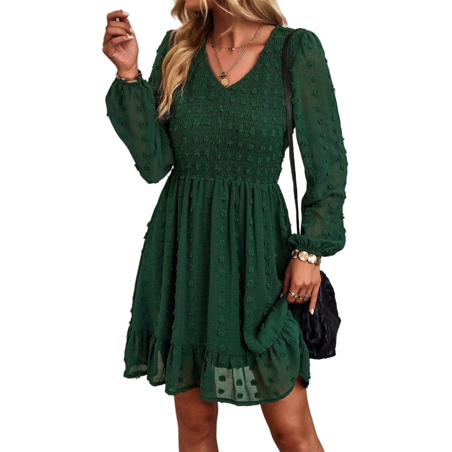 Casual Long Sleeves Short Daily Dresses-Dresses-White-S-Free Shipping Leatheretro