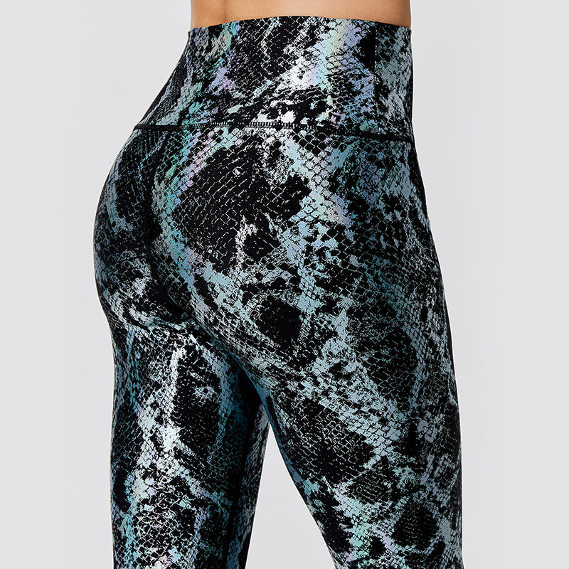 Sexy Elastic Snake Print Sports Suits-Activewear-Blue-S-Free Shipping Leatheretro