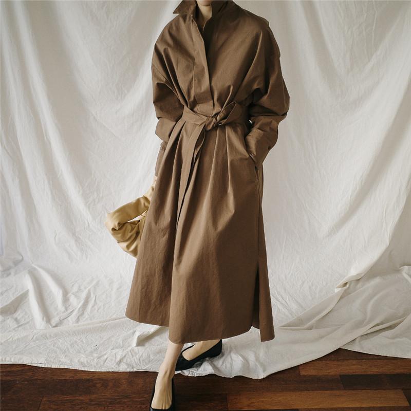 Class Bowknot Long Sleeves Maxi Shirt Dresses-Cozy Dresses-Brown-S-Free Shipping Leatheretro