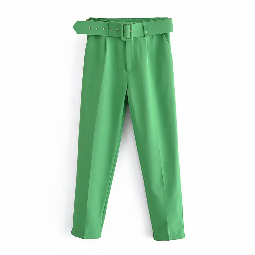 Women High Waist Casual Cropped Pants-Pants-Dark Green-XS-Free Shipping Leatheretro