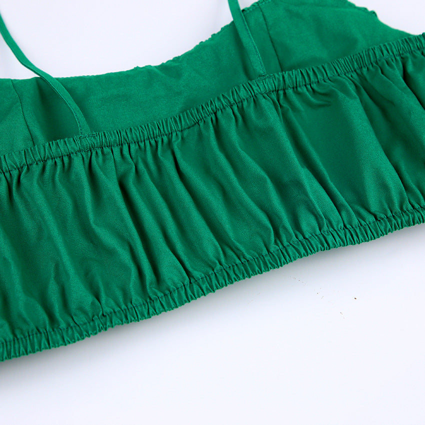 Sexy Summer Cotton Green Crop Tops and Pants Sets-Suits-Green-S-Free Shipping Leatheretro