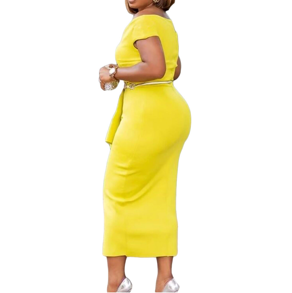 Fashion High Waist Plus Sizes Midi Party Dresses-Dresses-Yellow-S-Free Shipping Leatheretro