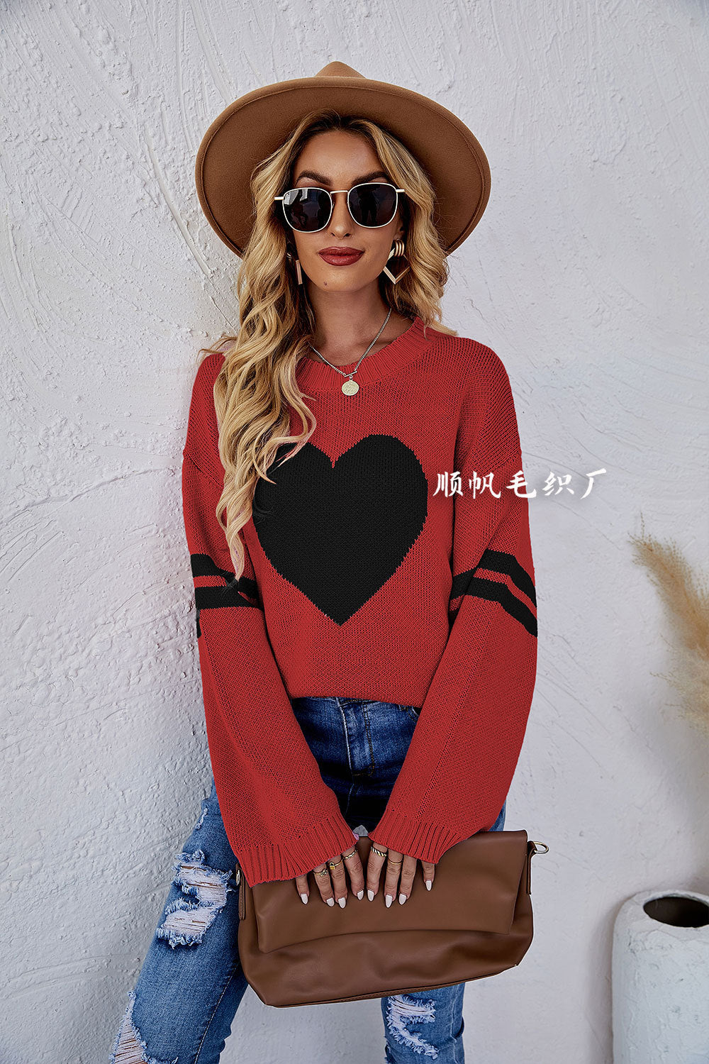 Casual Women Sweetheart Design Pullover Sweaters-Shirts & Tops-Red-S-Free Shipping Leatheretro